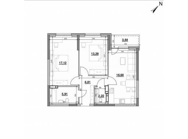 ЖК Ok'Land: планування 2-кімнатної квартири 67.59 м²