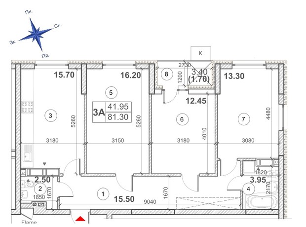 ЖК Кирилівський Гай: планування 3-кімнатної квартири 81.3 м²