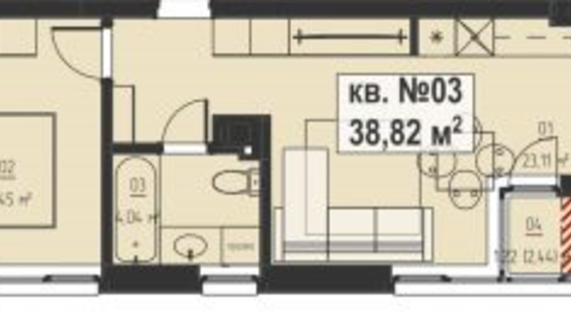 Планування 1-кімнатної квартири в ЖК Chaykovskiy 38.82 м², фото 332305