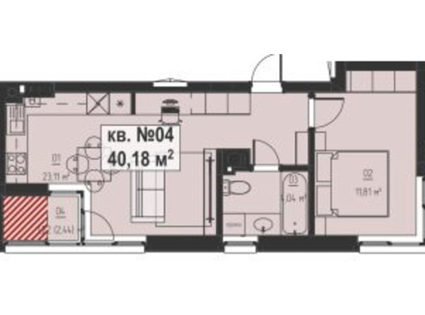 ЖК Chaykovskiy: планировка 1-комнатной квартиры 40.18 м²