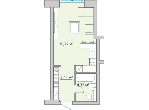 ЖК Bartolomeo Resort Town: планування 1-кімнатної квартири 29.53 м²