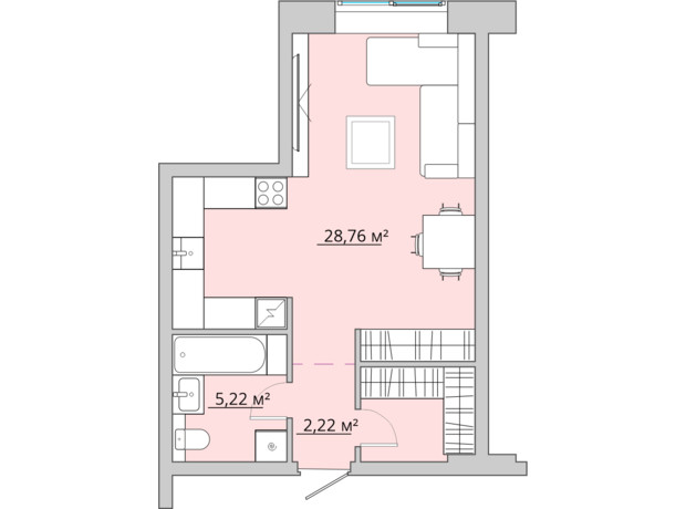 ЖК Bartolomeo Resort Town: планування 1-кімнатної квартири 40.7 м²