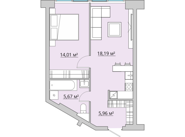 ЖК Bartolomeo Resort Town: планировка 1-комнатной квартиры 43.83 м²