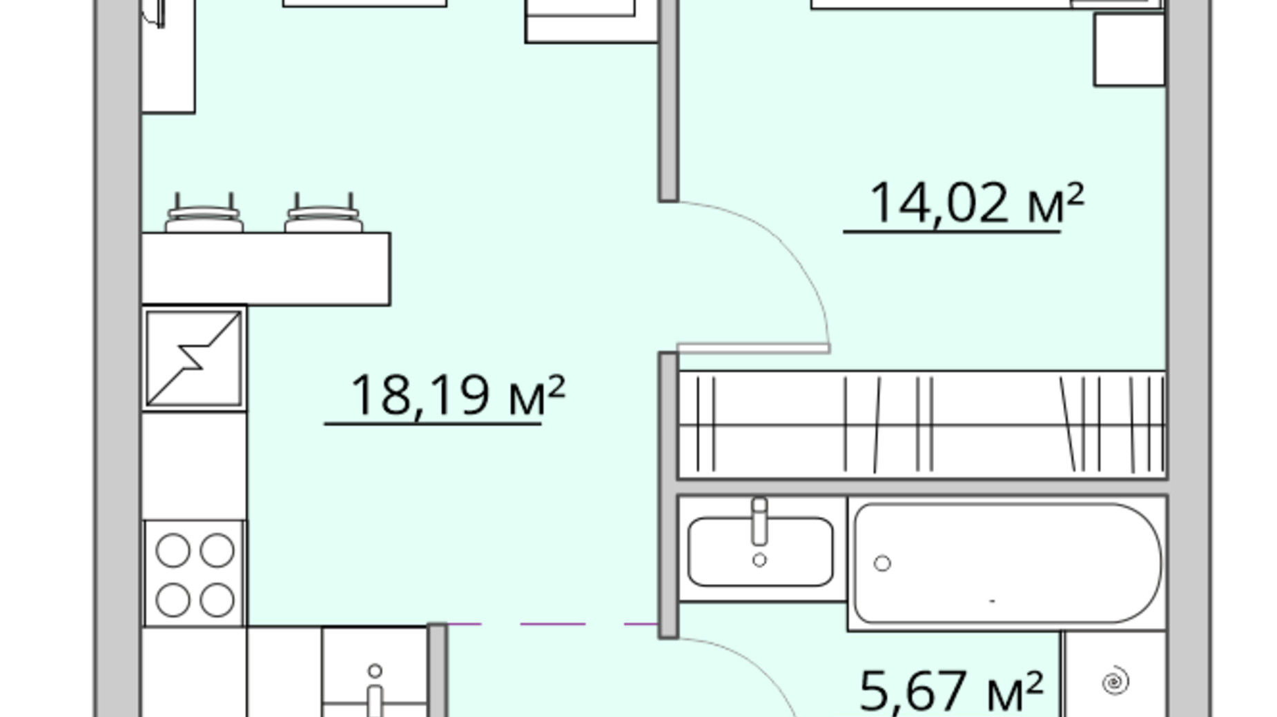 Планировка 1-комнатной квартиры в ЖК Bartolomeo Resort Town 44.66 м², фото 332697