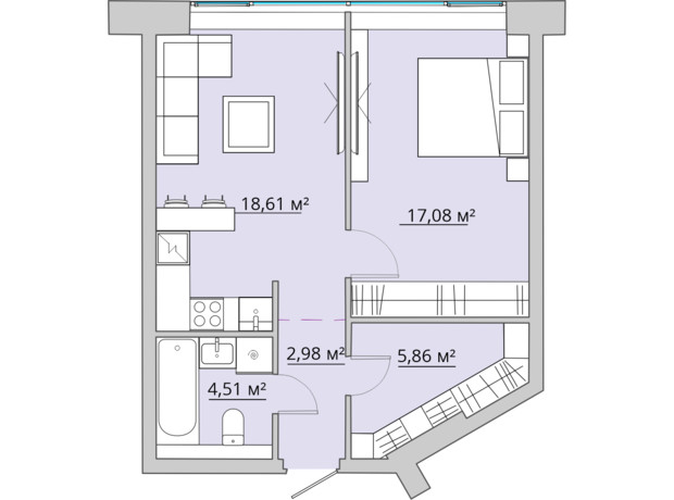 ЖК Bartolomeo Resort Town: планування 1-кімнатної квартири 49.04 м²