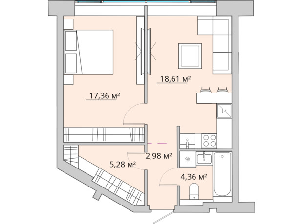 ЖК Bartolomeo Resort Town: планування 1-кімнатної квартири 49.72 м²