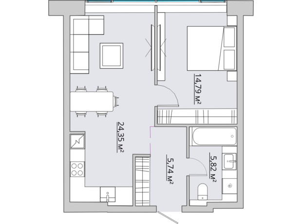 ЖК Bartolomeo Resort Town: планування 1-кімнатної квартири 51.7 м²