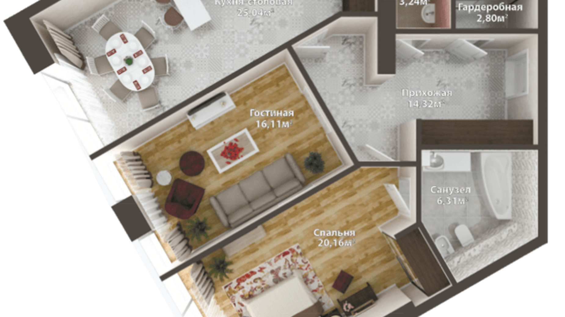 Планировка 2-комнатной квартиры в ЖК Bartolomeo Resort Town 92 м², фото 332711