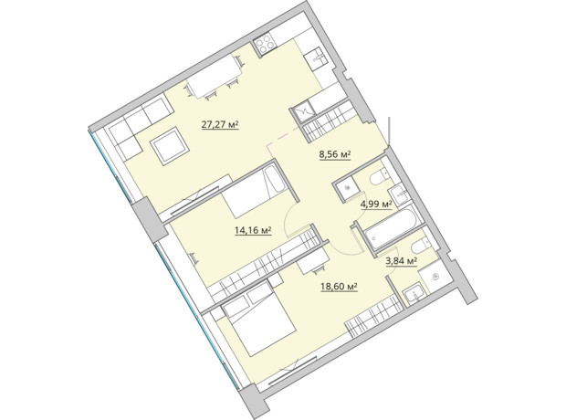 ЖК Bartolomeo Resort Town: планування 2-кімнатної квартири 79.41 м²