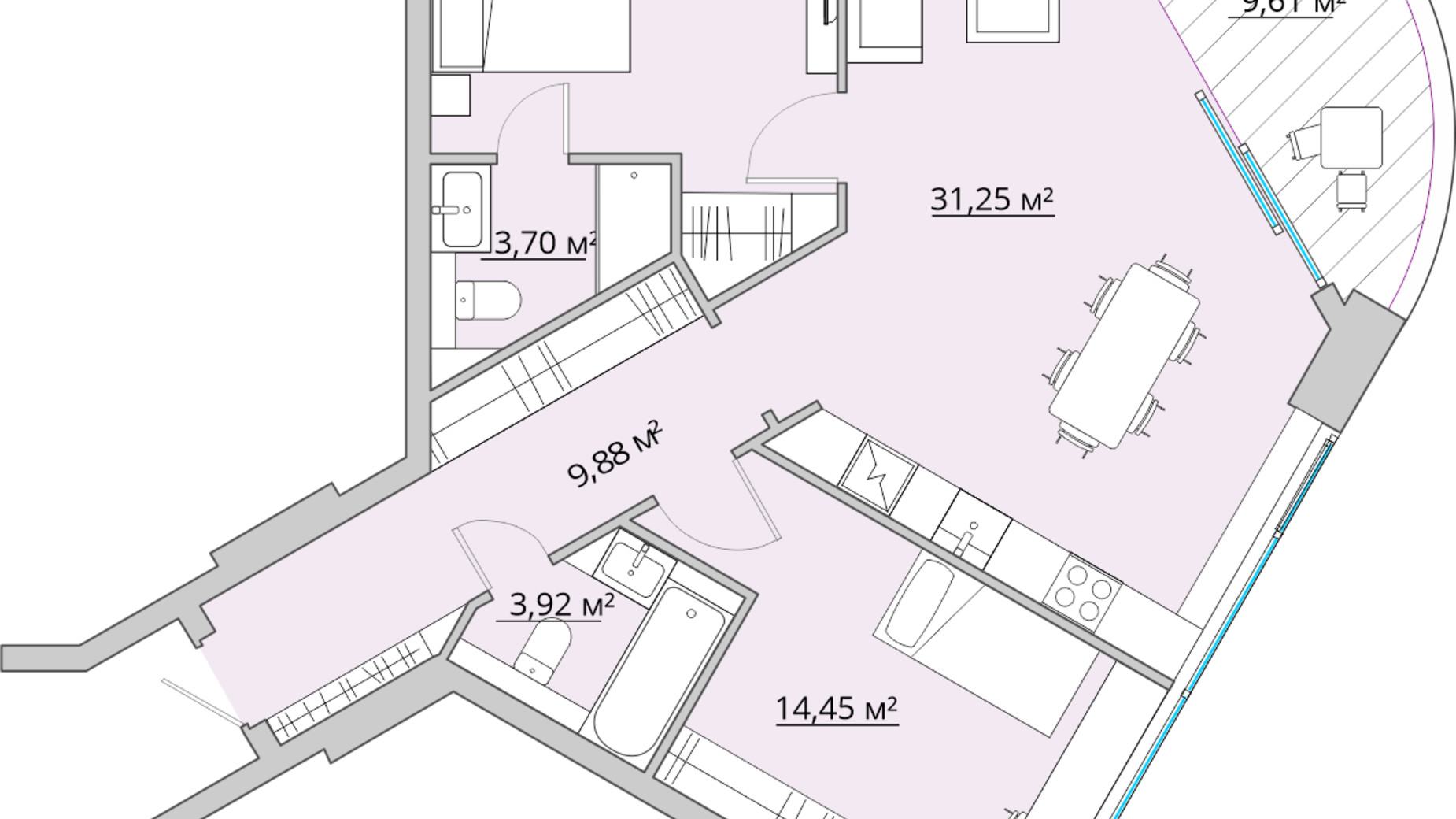 Планування 2-кімнатної квартири в ЖК Bartolomeo Resort Town 88.95 м², фото 332715