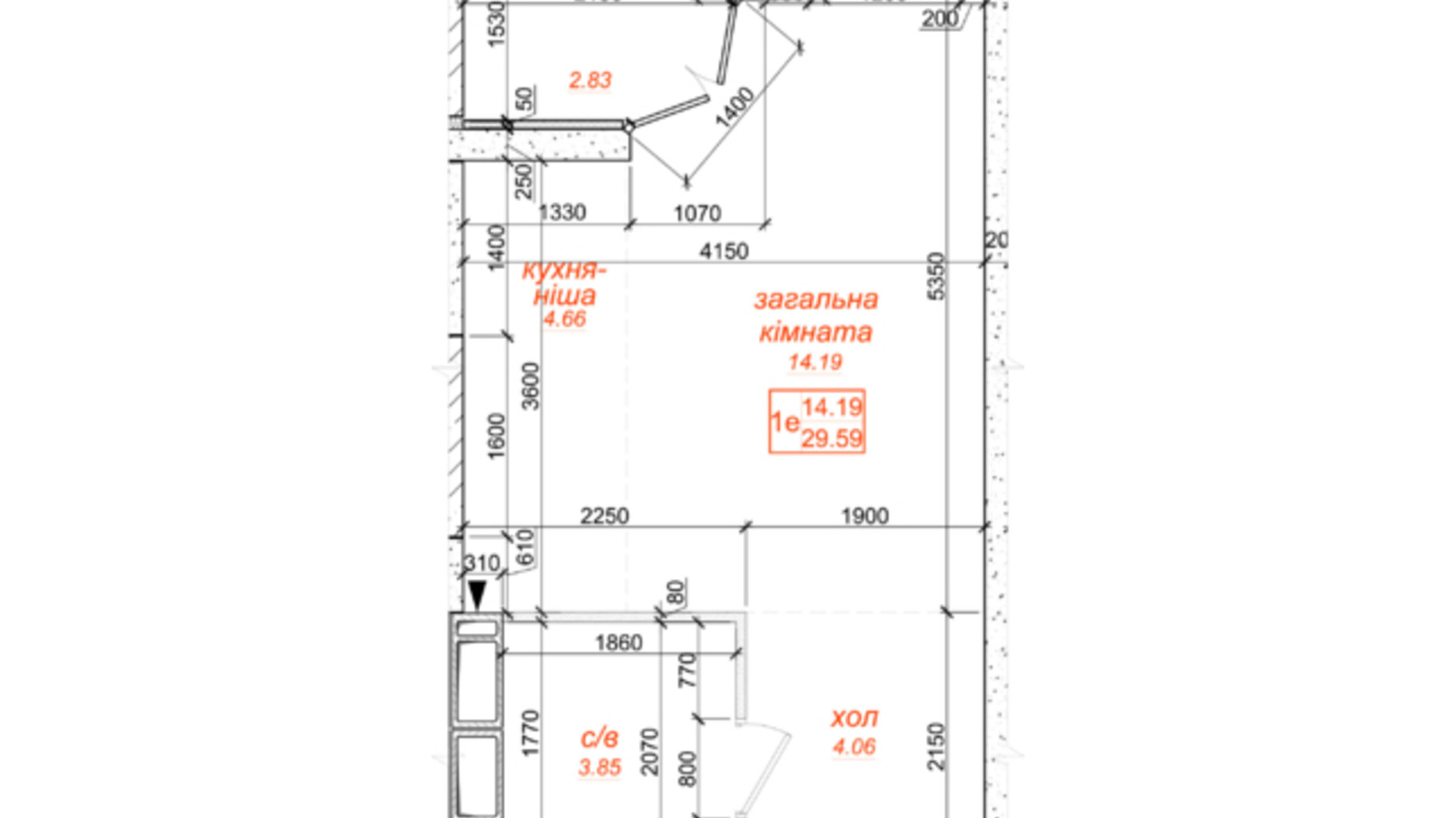 Планировка 1-комнатной квартиры в ЖК Одесский бульвар 29.59 м², фото 332730