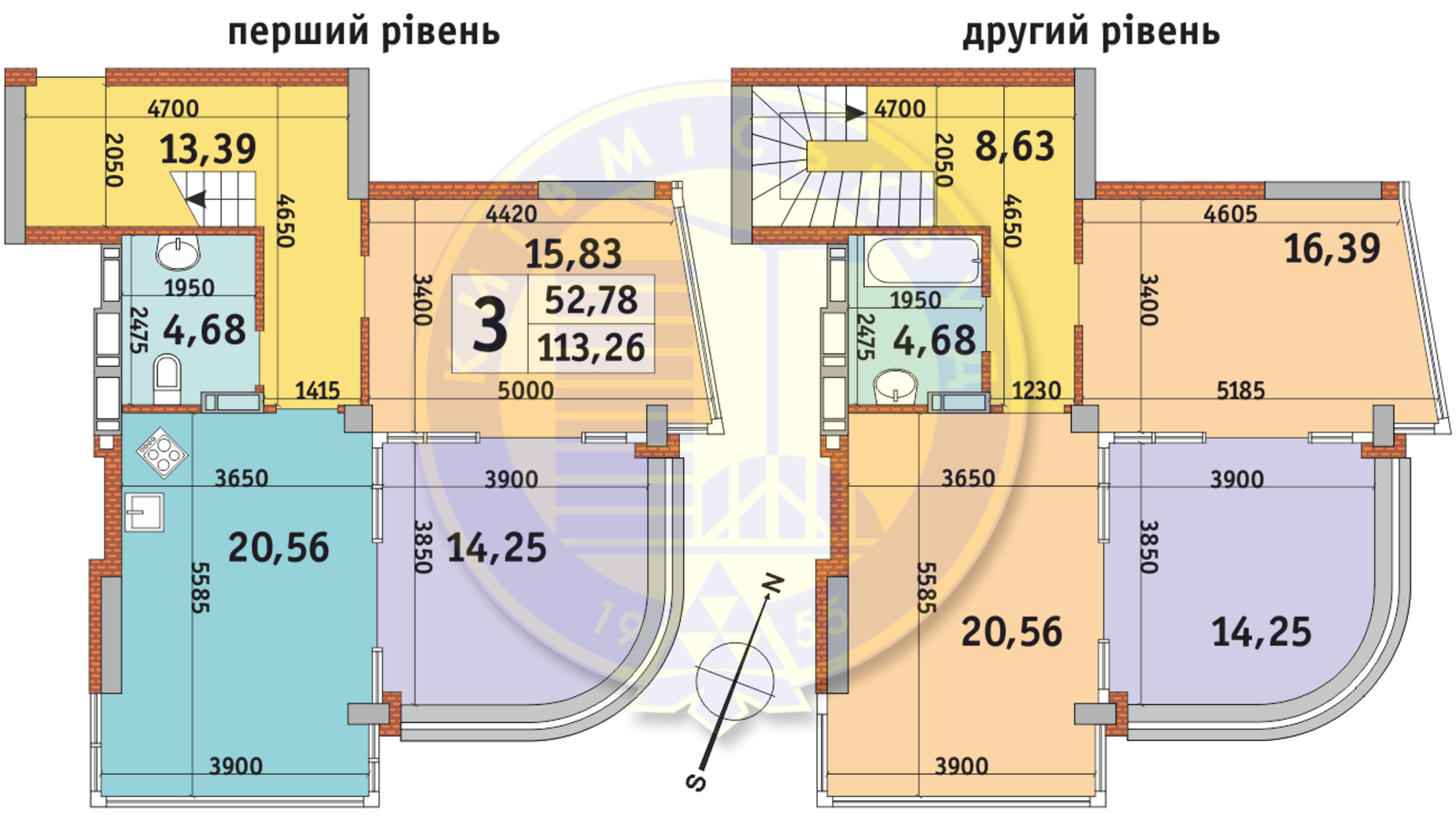 Планування багато­рівневої квартири в ЖК Урлівський-2 113.26 м², фото 332845