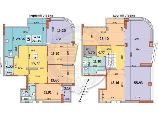 ЖК Урлівський-2: планування 5-кімнатної квартири 201.34 м²