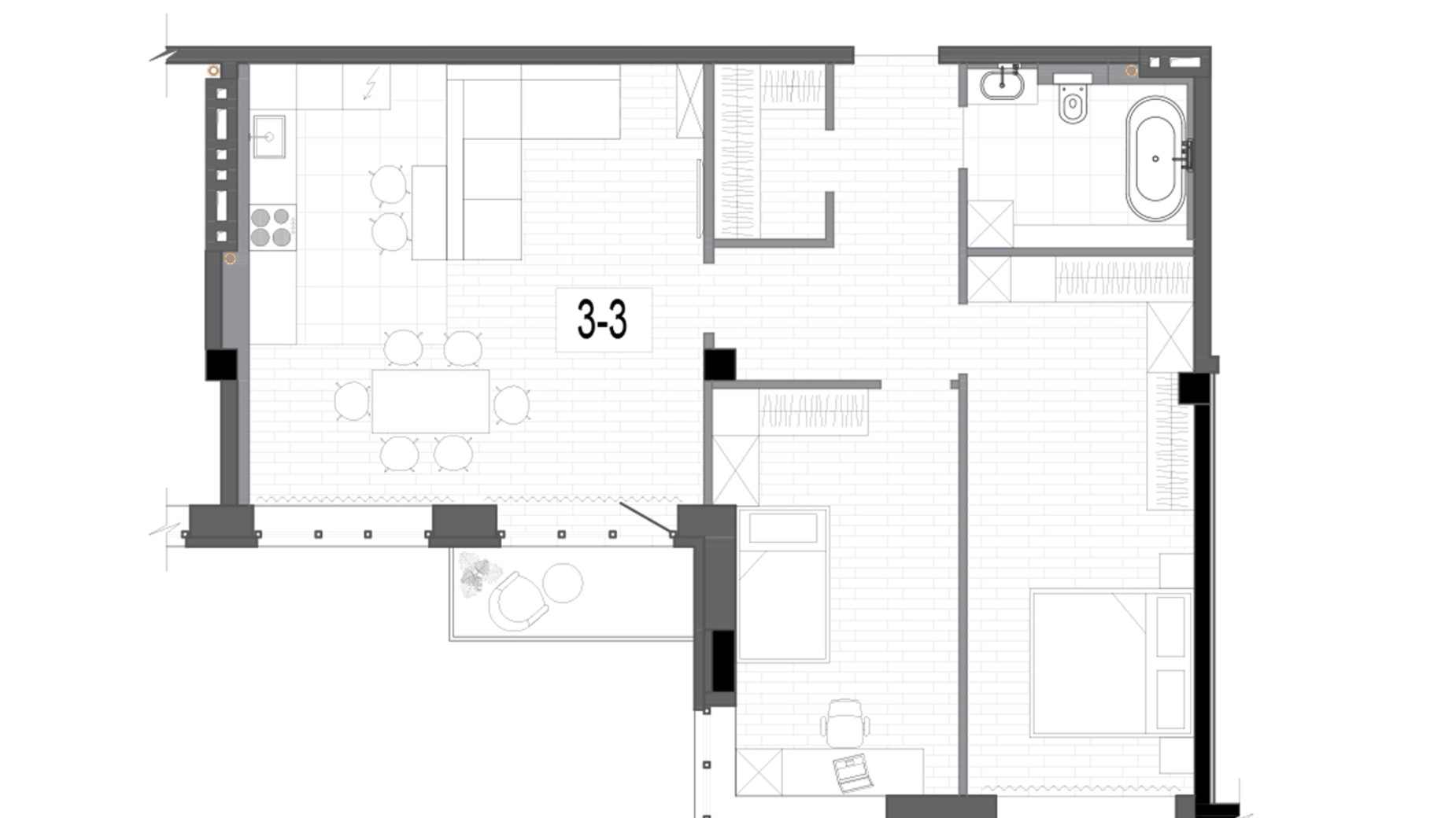Планировка 3-комнатной квартиры в Клубный дом на Короленко 91.6 м², фото 333445