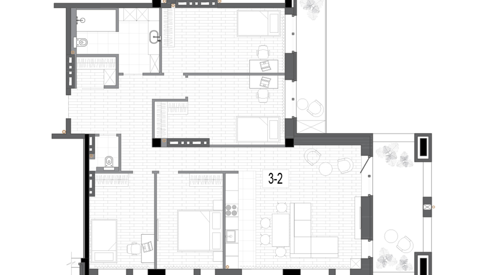 Планировка 4-комнатной квартиры в Клубный дом на Короленко 135 м², фото 333446