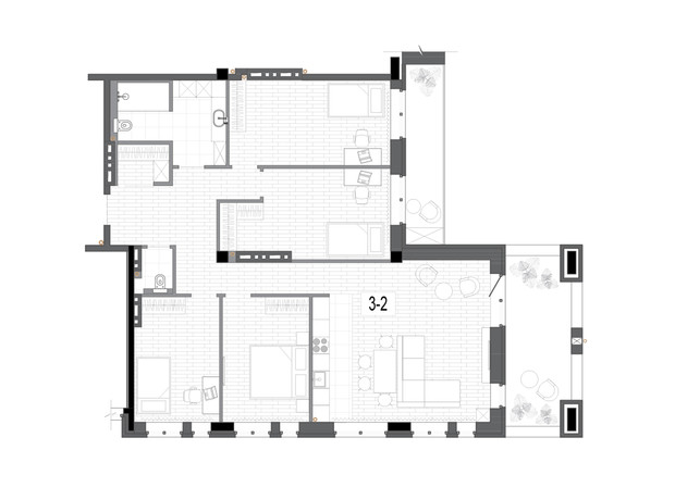 Клубний будинок на Короленка: планування 4-кімнатної квартири 135 м²