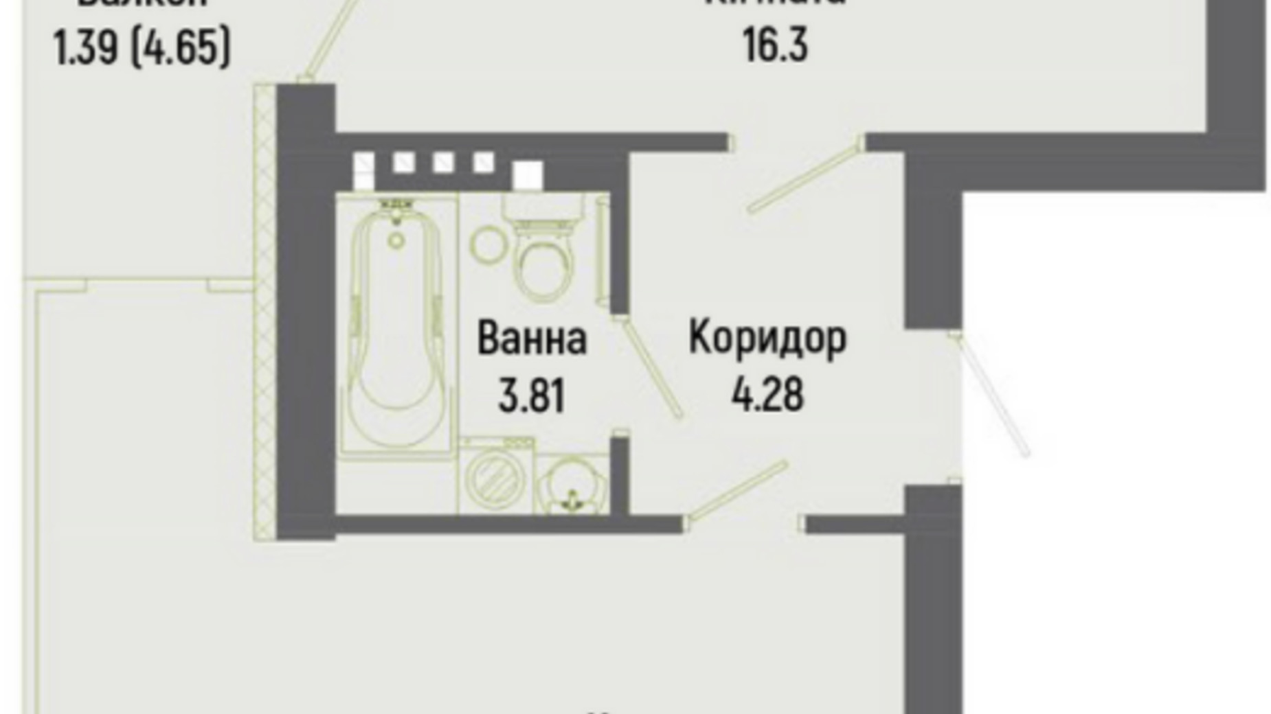 Планування 1-кімнатної квартири в ЖК Італійський 42.99 м², фото 333675