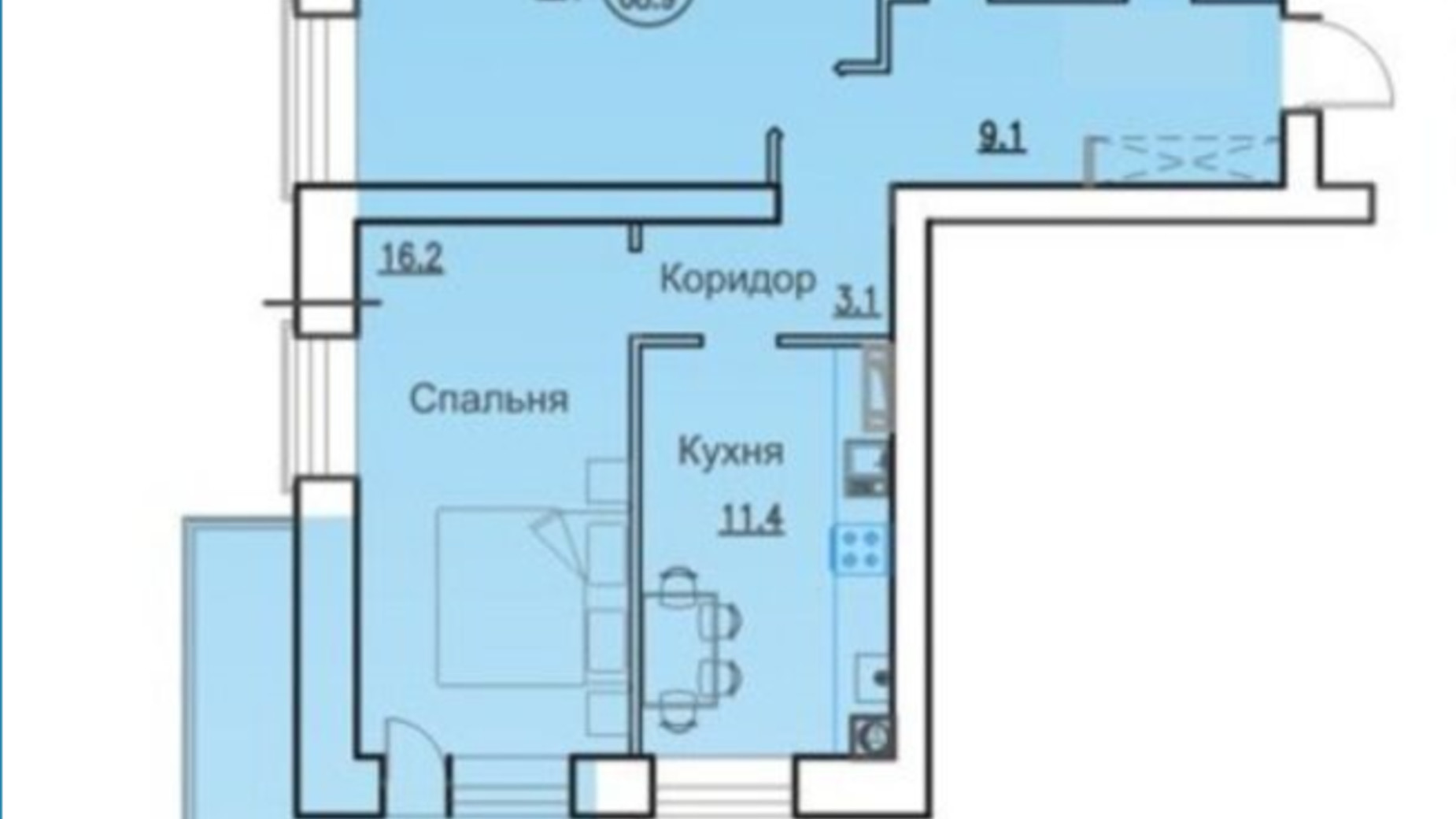 Планировка 2-комнатной квартиры в ЖК Горизонт 68.9 м², фото 333741