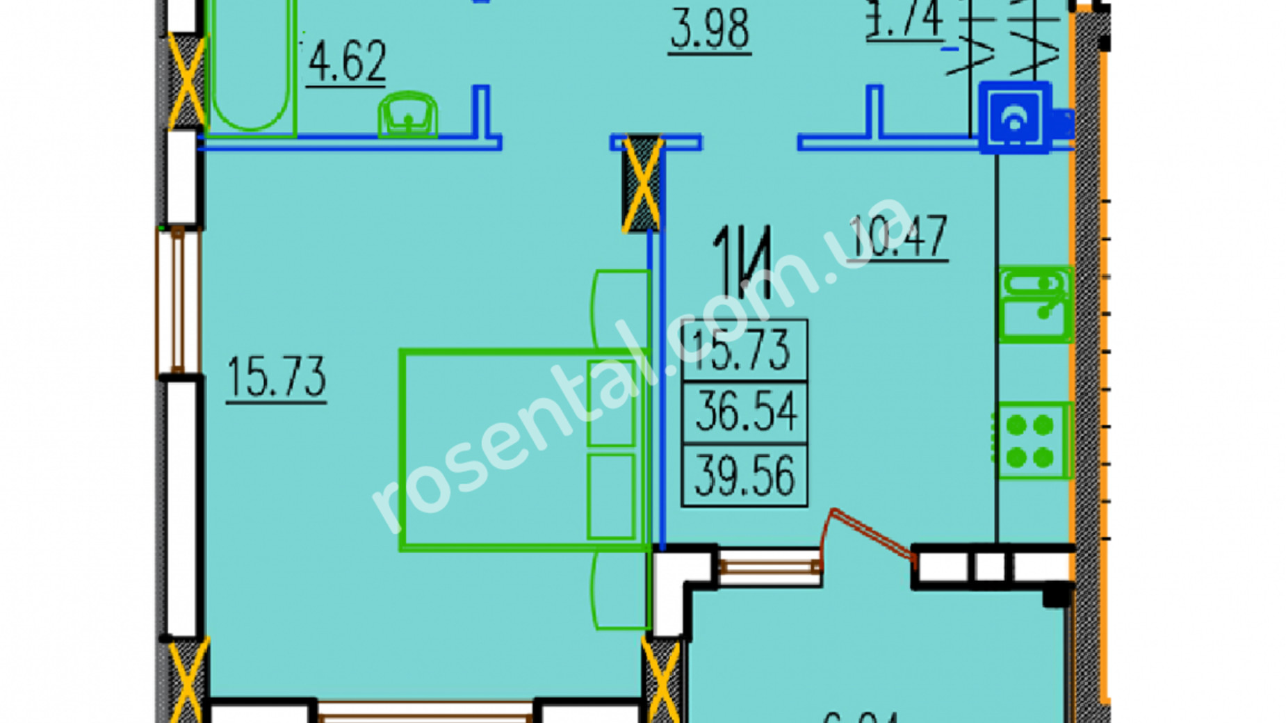 Планировка 1-комнатной квартиры в ЖК Розенталь 39.56 м², фото 333774