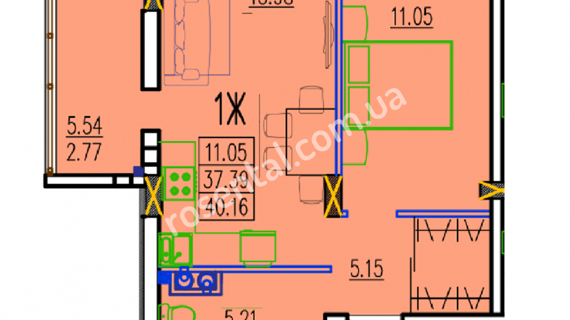 Планировка 1-комнатной квартиры в ЖК Розенталь 40.16 м², фото 333776