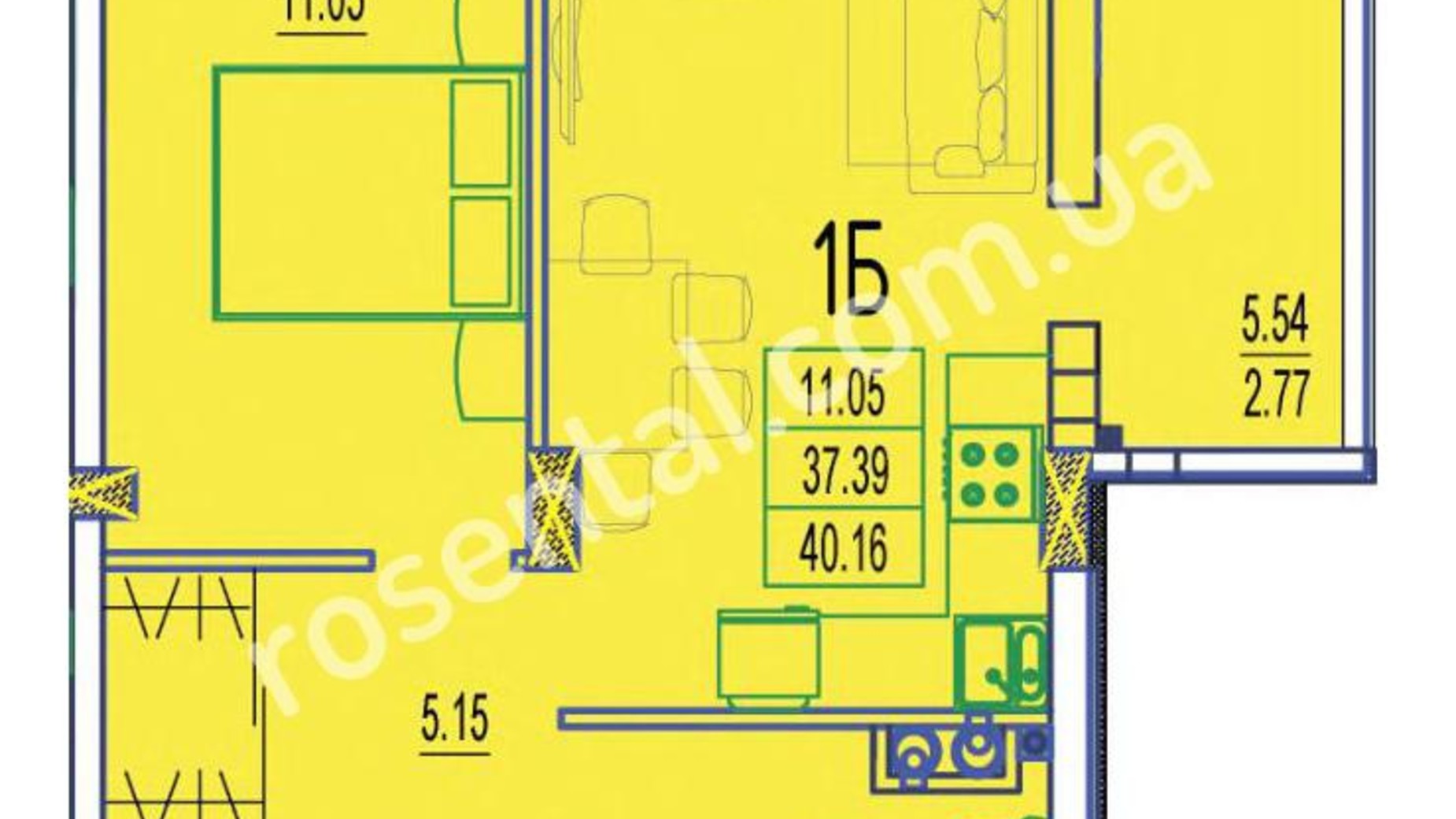 Планування 1-кімнатної квартири в ЖК Розенталь 40.16 м², фото 333785
