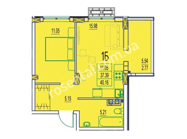 ЖК Розенталь: планировка 1-комнатной квартиры 40.16 м²