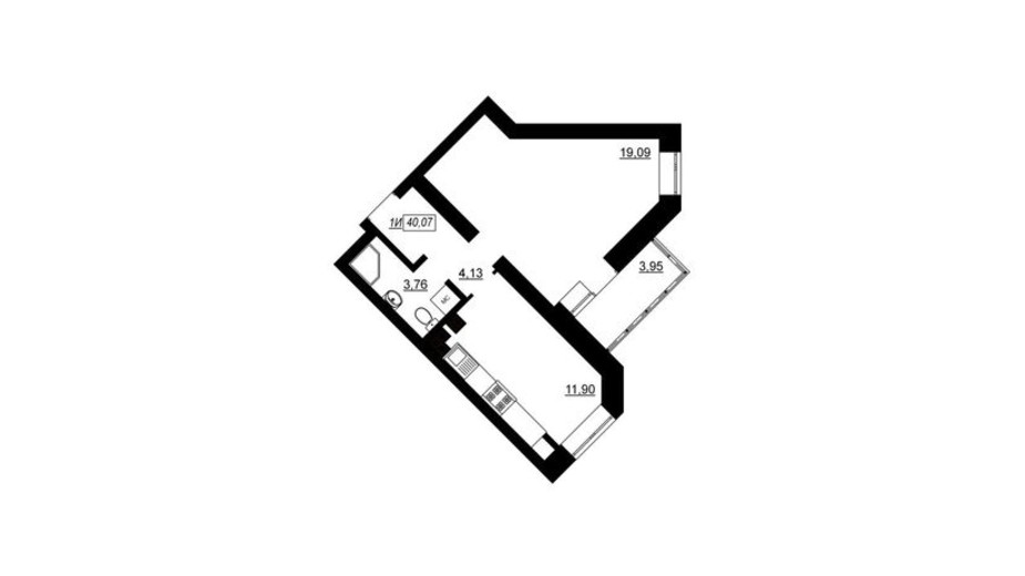 Планировка 1-комнатной квартиры в ЖК Гармония-Комфорт 40.07 м², фото 334177