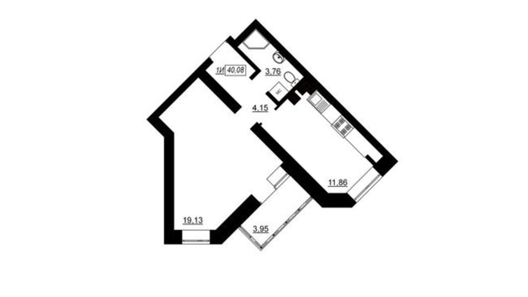 Планировка 1-комнатной квартиры в ЖК Комфорт 40.08 м², фото 334178