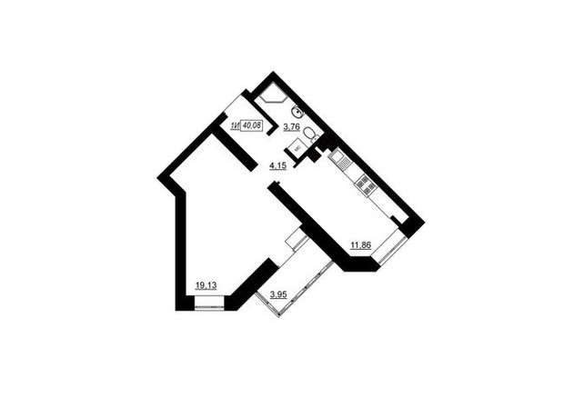 ЖК Гармонія-Комфорт: планування 1-кімнатної квартири 40.08 м²