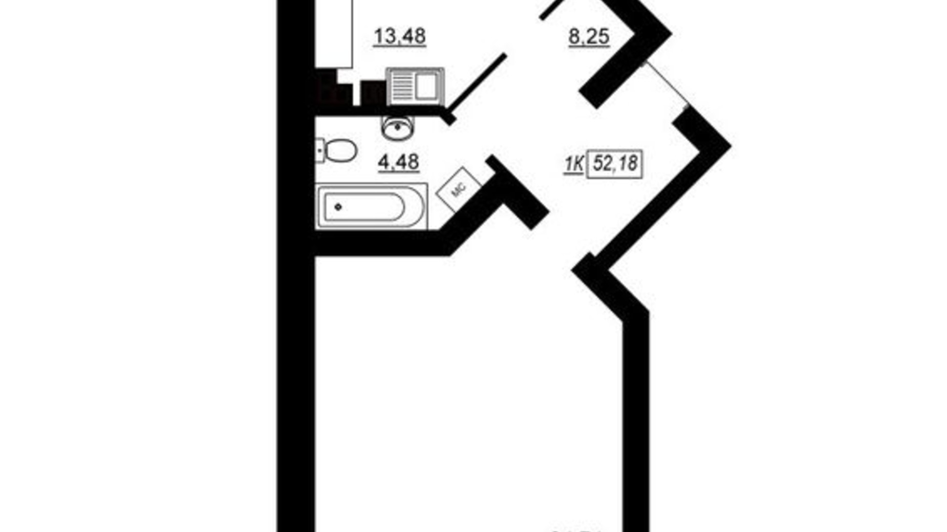 Планировка 1-комнатной квартиры в ЖК Комфорт 52.18 м², фото 334181