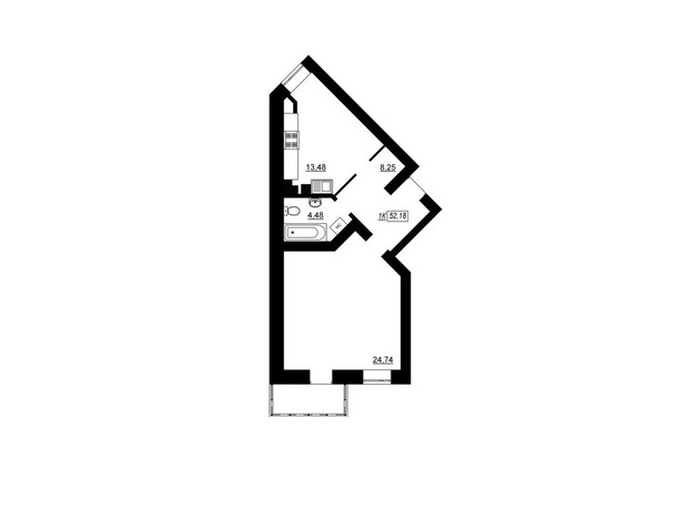 ЖК Комфорт: планування 1-кімнатної квартири 52.18 м²