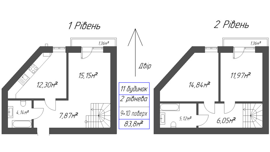 Планування багато­рівневої квартири в ЖК Millennium 83.8 м², фото 334229