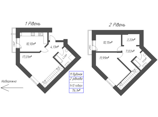 ЖК Millennium: планировка 3-комнатной квартиры 76.1 м²
