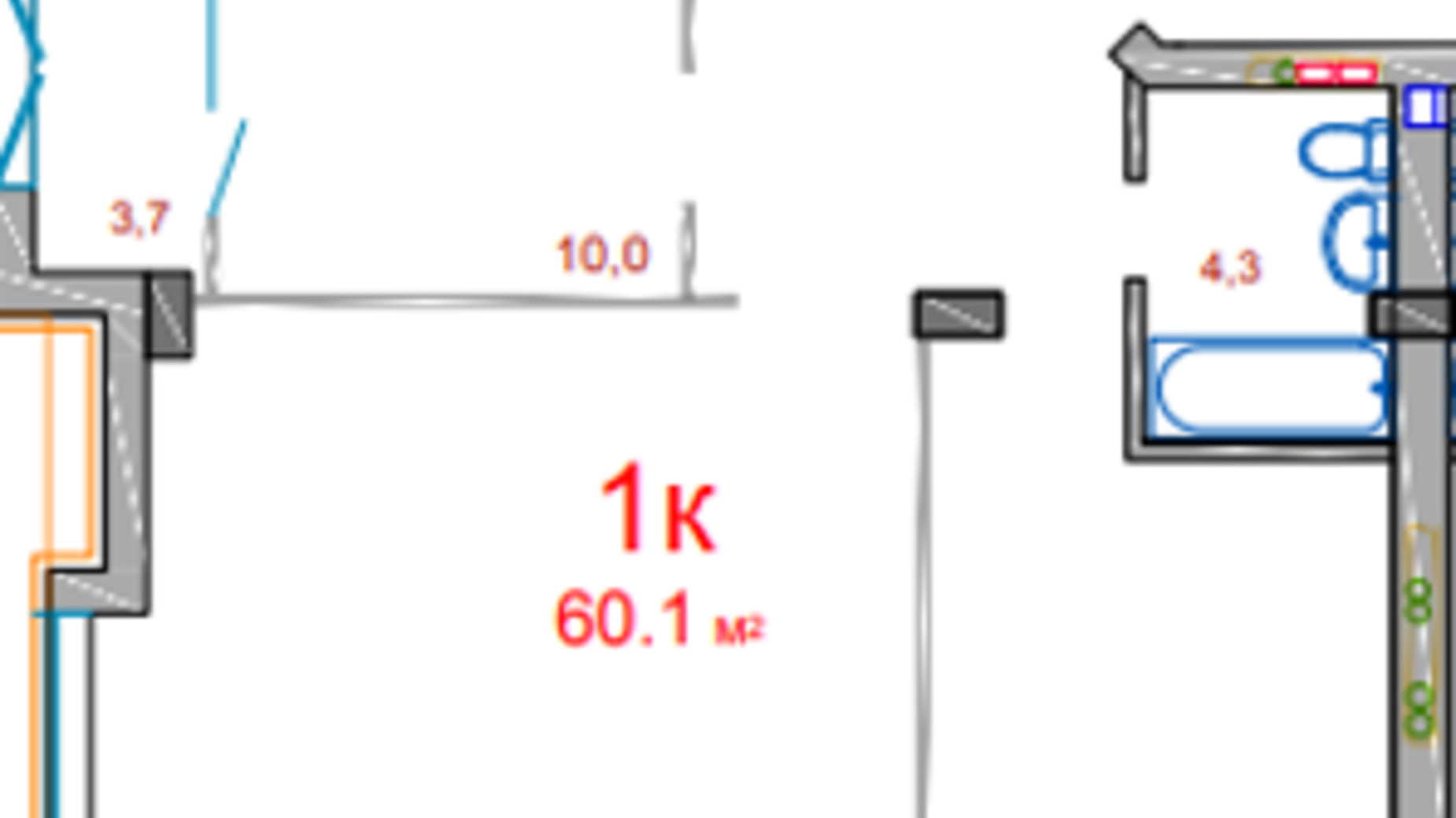 Планування 1-кімнатної квартири в ЖК Нобель 60.1 м², фото 334704