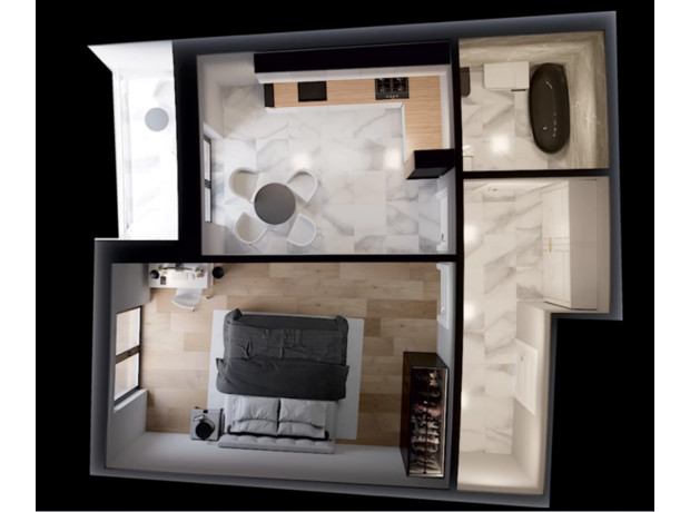 ЖК Crystal: планування 1-кімнатної квартири 45.19 м²