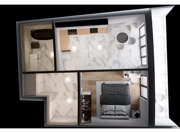 ЖК Crystal: планировка 2-комнатной квартиры 56.83 м²