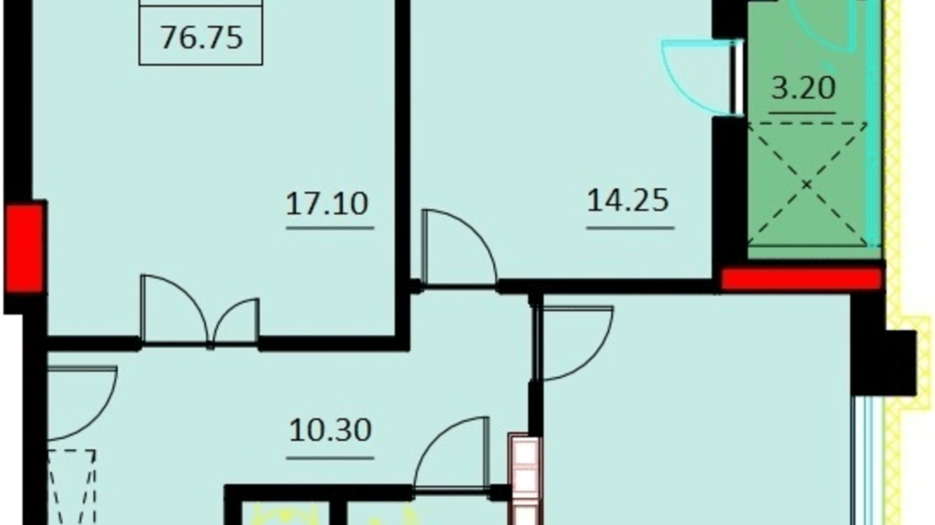 Планування 3-кімнатної квартири в ЖК Шевченко 76.75 м², фото 334942
