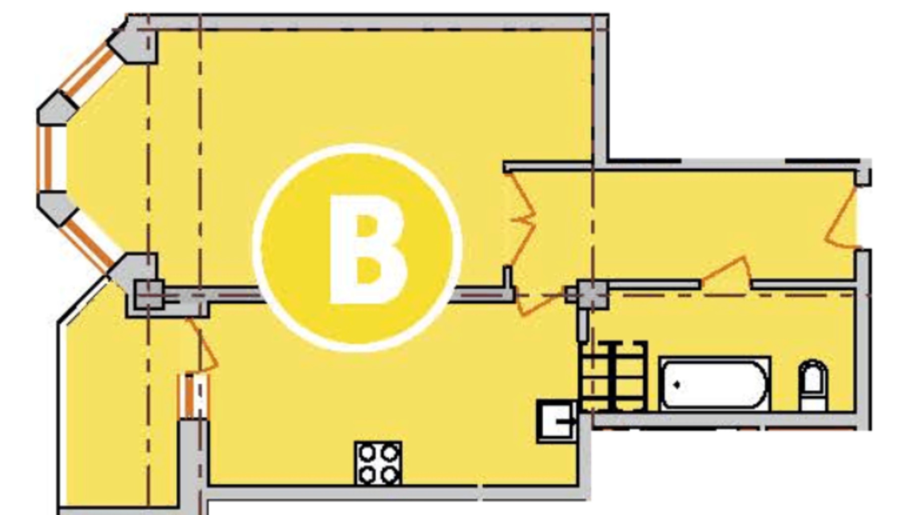 Планування 1-кімнатної квартири в ЖК Нове місто 47.92 м², фото 334962