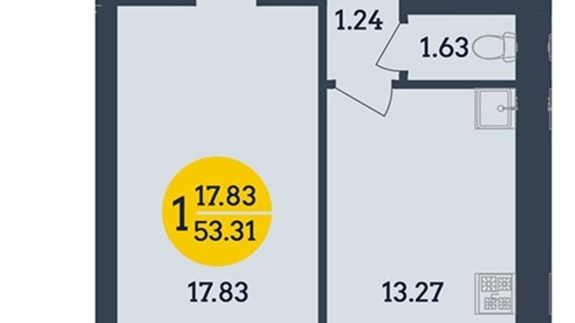 Планировка 1-комнатной квартиры в ЖК Династия 53.31 м², фото 335048