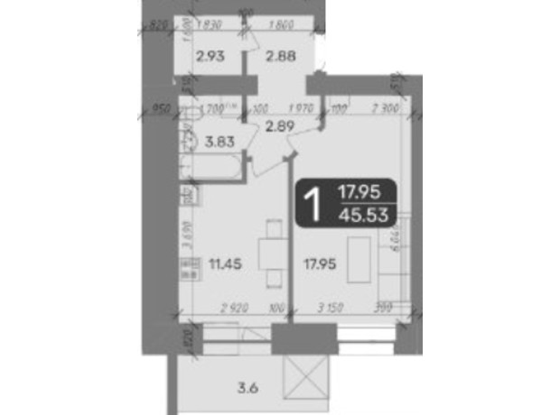 ЖК Стандарт: планування 1-кімнатної квартири 59.28 м²