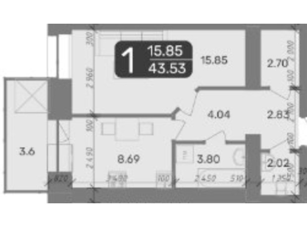 ЖК Стандарт: планування 1-кімнатної квартири 44.82 м²