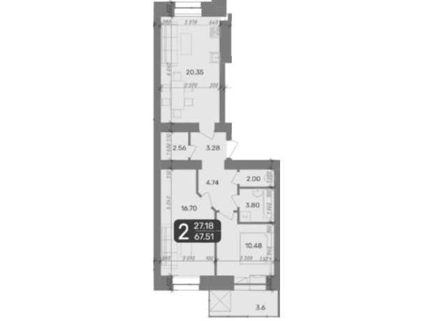 ЖК Стандарт: планировка 2-комнатной квартиры 68.53 м²