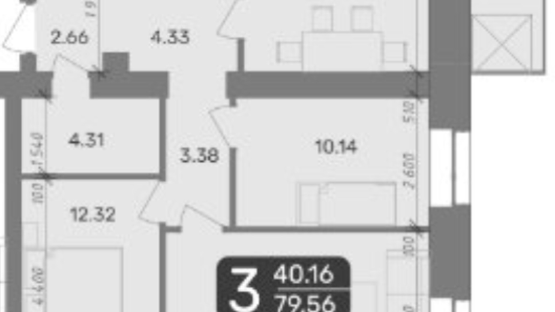 Планування 3-кімнатної квартири в ЖК Стандарт 80.32 м², фото 335072