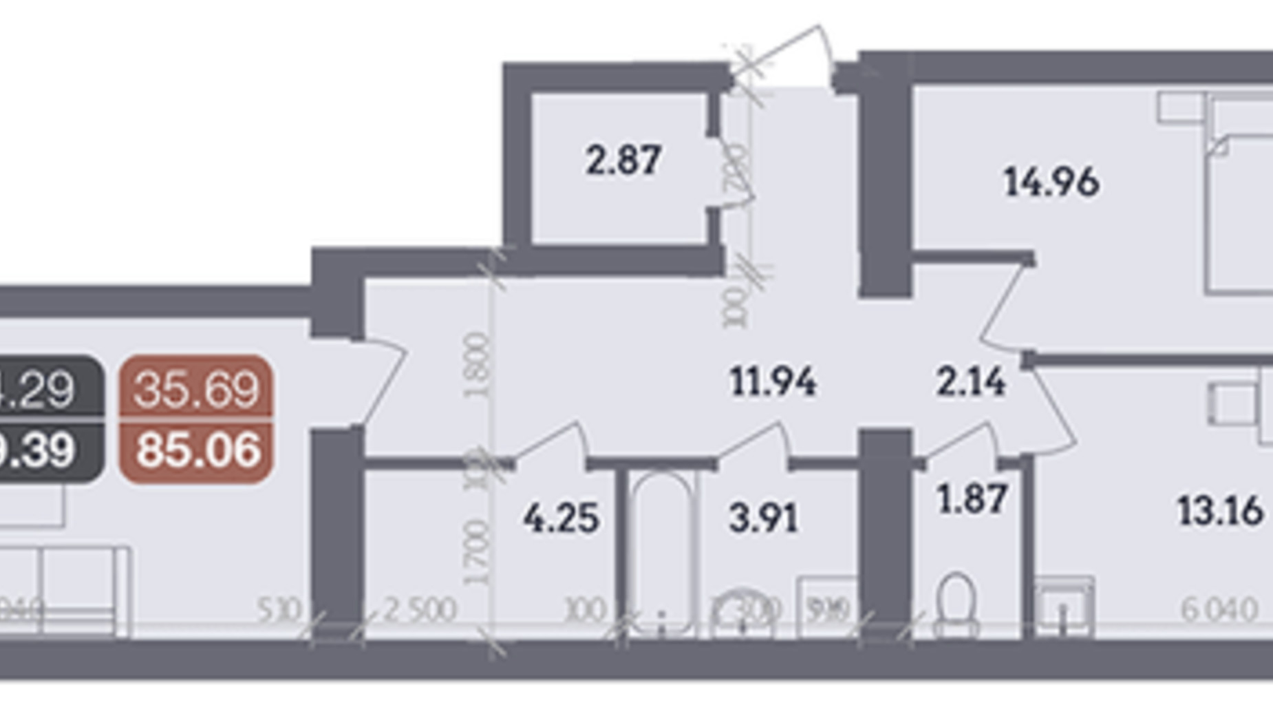 Планировка 2-комнатной квартиры в ЖК Стандарт 79.39 м², фото 335073