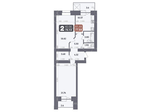 ЖК Стандарт: планировка 2-комнатной квартиры 76.13 м²