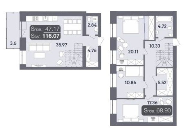 ЖК Стандарт: планировка 3-комнатной квартиры 116.07 м²