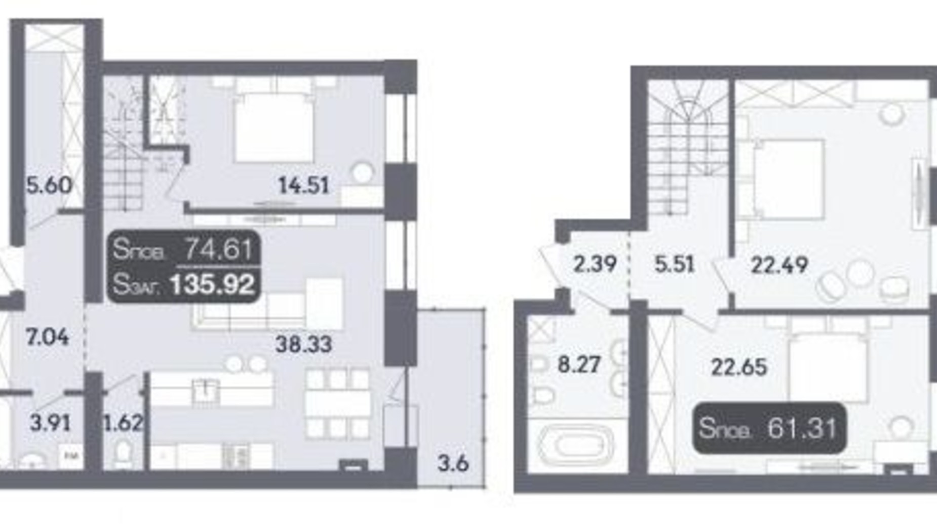 Планировка много­уровневой квартиры в ЖК Стандарт 135.92 м², фото 335084