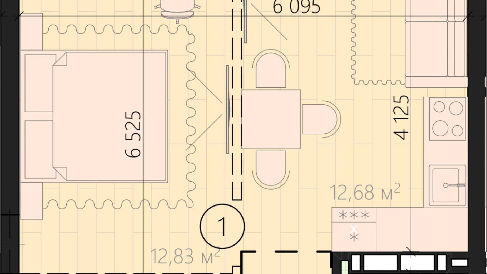 Планировка 1-комнатной квартиры в ЖК Урбаніст 42.63 м², фото 335104