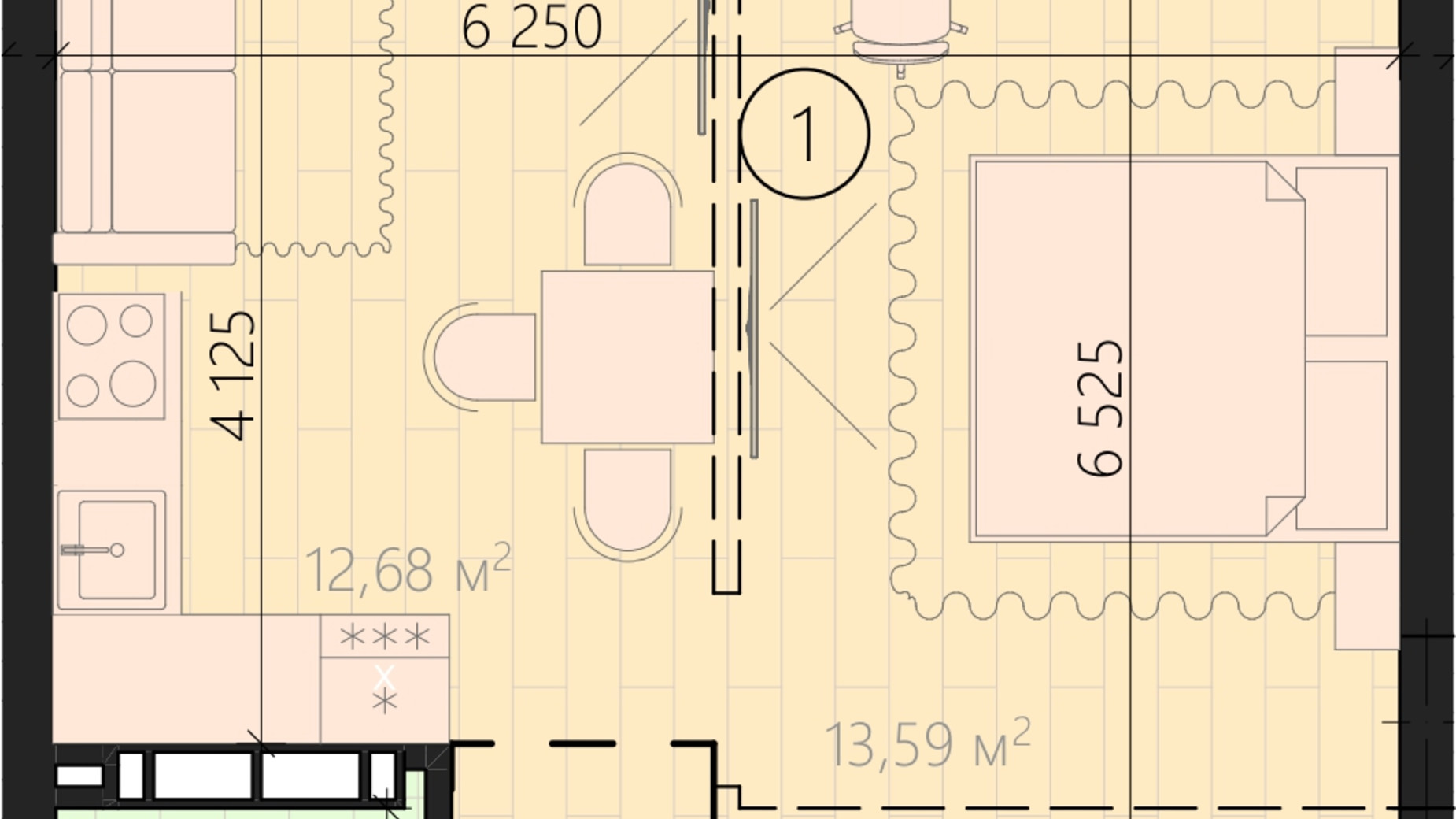 Планировка 1-комнатной квартиры в ЖК Урбаніст 43.65 м², фото 335108