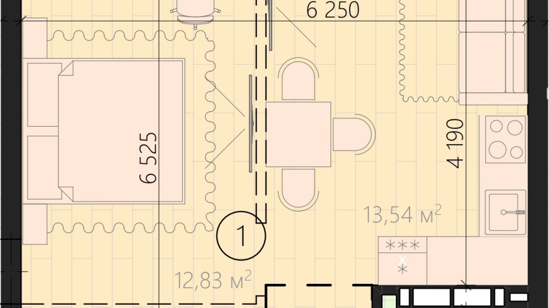 Планування 1-кімнатної квартири в ЖК Урбанист 43.64 м², фото 335109